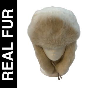 Vintage 80s Snow White Real Rabbit Fur Trooper Hat - Quilted Lining  Size Large